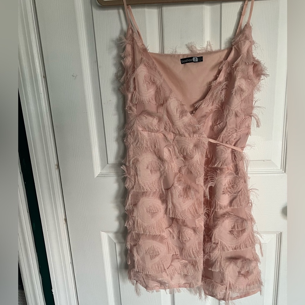 LIKE NEW Boohoo Blush Pink Frayed Edge  Wrap Dress
